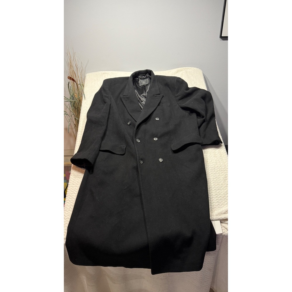 Christian Dior Monsieur Mens Black Pure Wool Double Breasted Overcoat 49L